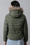 Olive Green Hoodie Puffer Jacket for Women | Ladies Winter Jacket