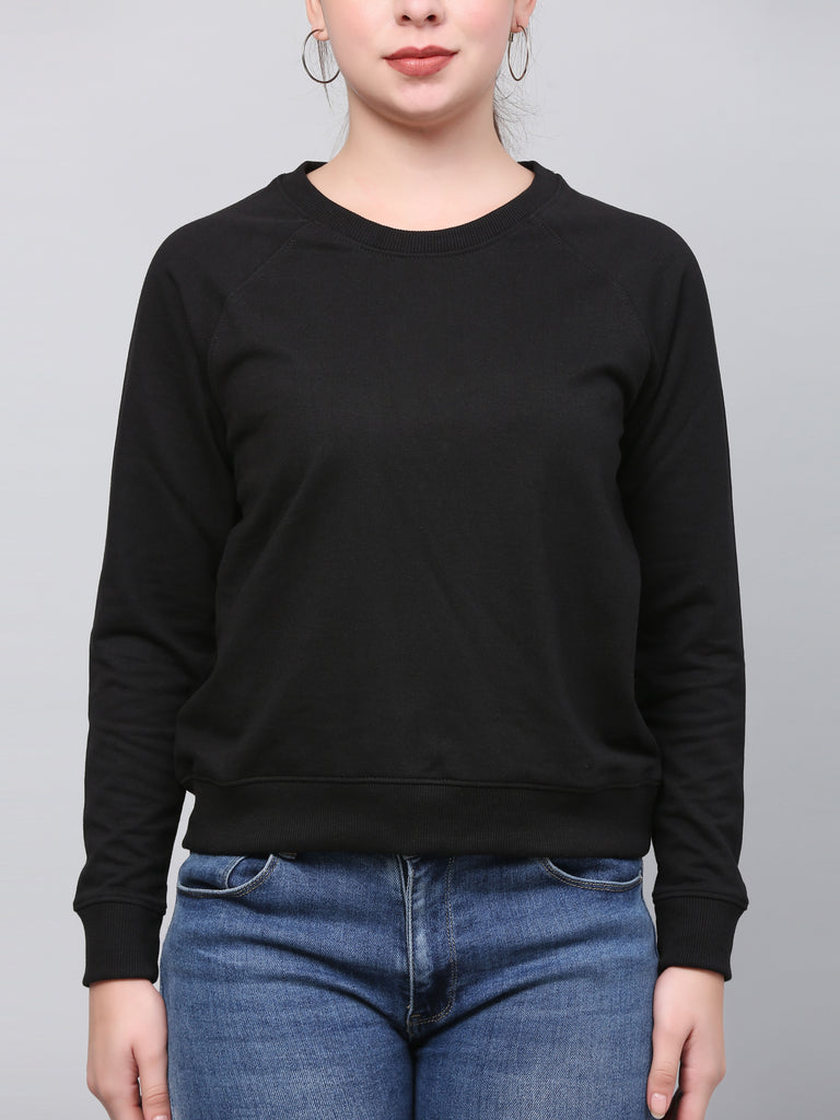 Buy Women Black Solid Round Neck Sweatshirt Online - 635651