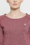 Maroon Melange  Full Sleeve T Shirt For Women