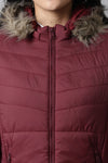Maroon  Hoodie Puffer Jacket for Women | Ladies Black Winter Jacket