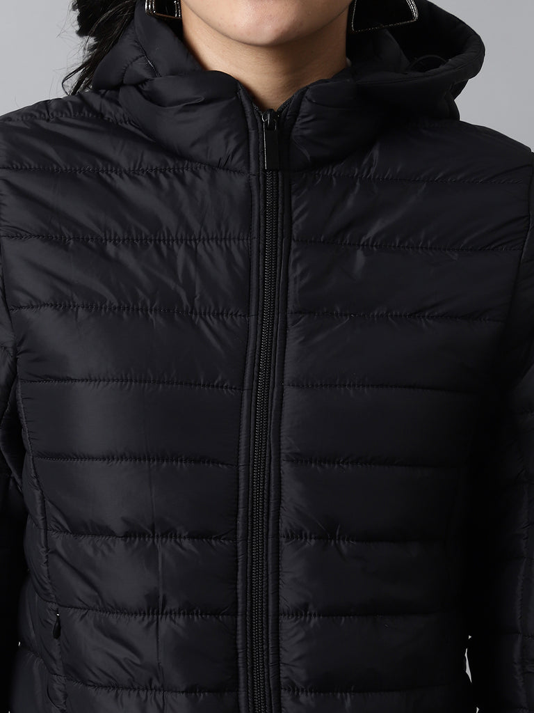 Black Hoodie Puffer Jacket for Women  Ladies Winter Jacket – bukkumstore