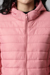 Light Pink Hoodie Puffer Jacket for Women