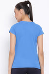 Women Blue Solid Round Neck T-shirt