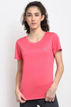 Women Pink Applique Slim Fit Outdoor T-shirt