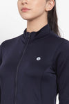 Women Navy Blue Solid Sporty Jacket