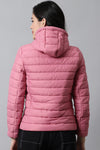 Dark Pink Hoodie Puffer Jacket for Women