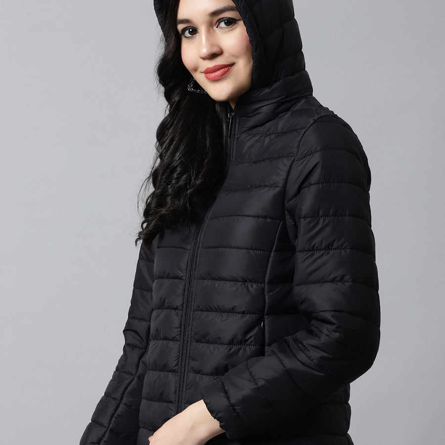 Black Hoodie Puffer Jacket for Women