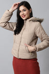 Beige Hoodie Puffer Jacket for Women | Winter Jacket