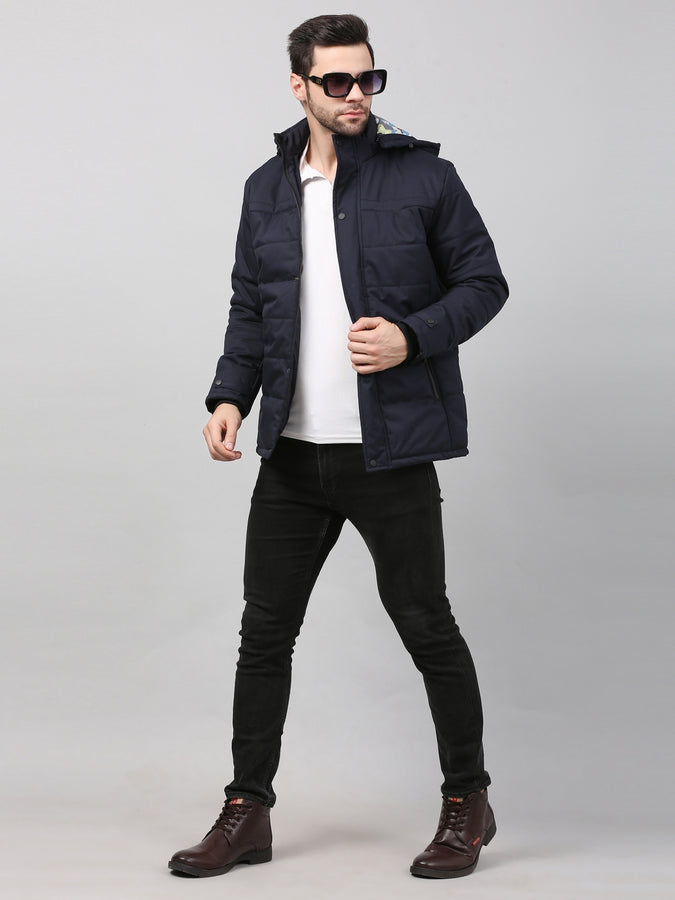 MEN BLACK SOLID PUFFER JACKET