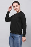 Women Full Sleeve Solid Black Sweatshirt