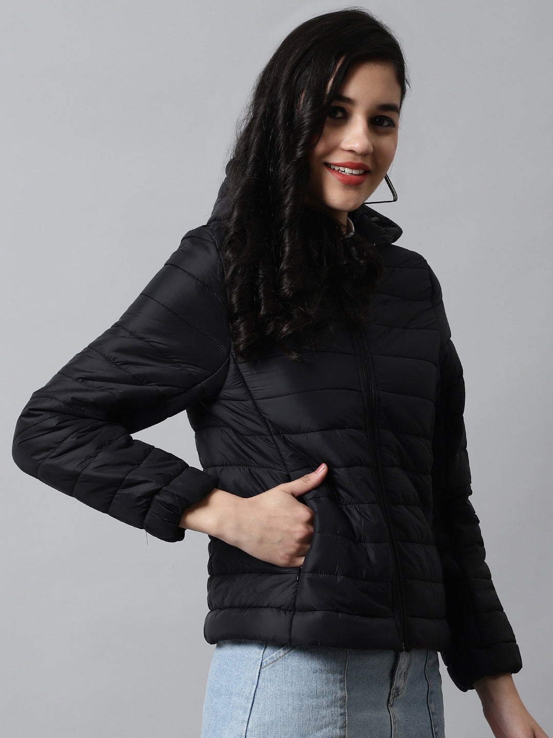 Black Hoodie Puffer Jacket for Women  Ladies Winter Jacket – bukkumstore