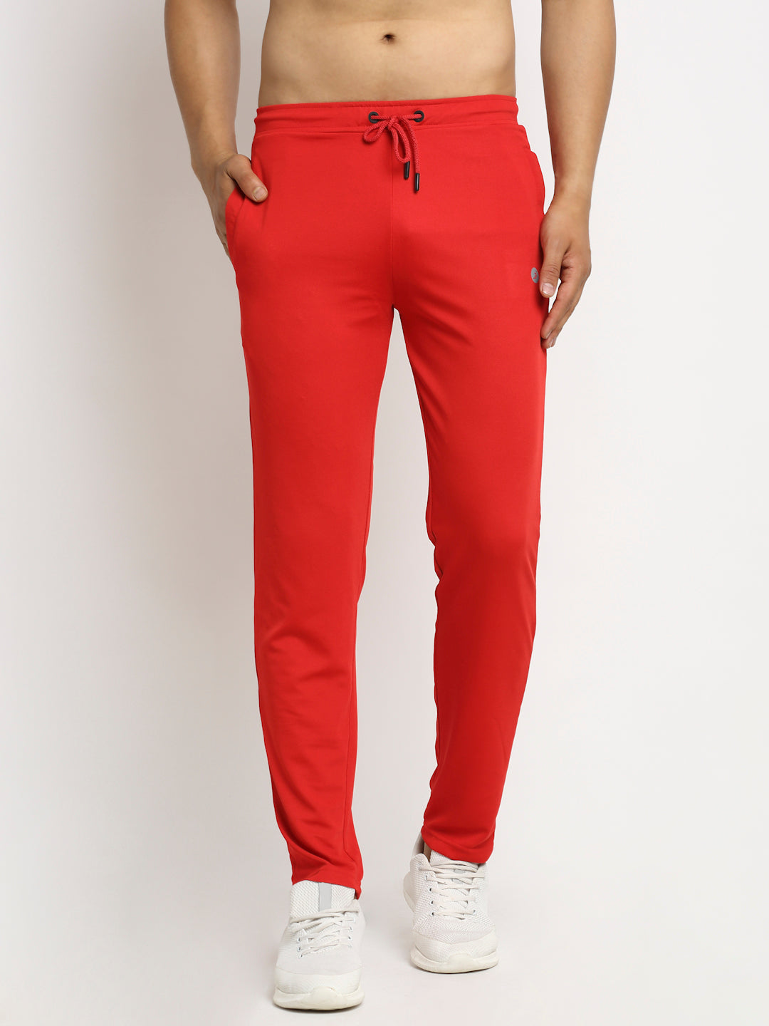 Mens Red Cotton Solid Casual Joggers