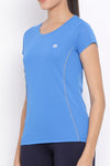 Women Blue Solid Round Neck T-shirt