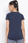 Women's Blue Solid Round Neck T-shirt