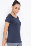 Women's Blue Solid Round Neck T-shirt